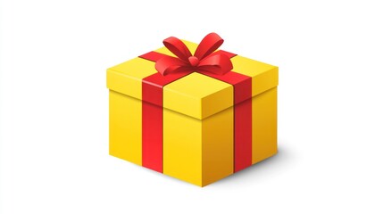 Obraz premium Gift Box Illustration, Yellow, Red Ribbon