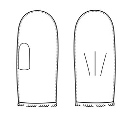 Igloo One-Fingered Mitten Gloves Wrist length Fashion hand accessory clothing technical illustration garment. Vector front palm back view for Men, women, unisex style flat template CAD mockup sketch
