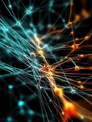 Neural Network Visualization Branching Into Light Particles With Vivid Colors and Intricate Connections Displaying Complexity and Depth