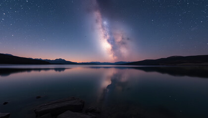 Crystal-clear lake reflecting a sky full of stars and a glowing galaxy overhead 2