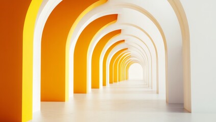 Naklejka premium 3D render, an abstract futuristic background with white and yellow arches. The background is suitable for design in the style of an empty corridor. A modern concept Minimalism