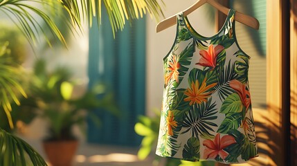 tropical print tank top on display
