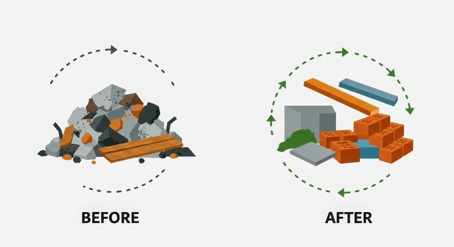 Reciclaje de escombros: Antes y despu&eacute;s de la reutilizaci&oacute;n de materiales de construcci&oacute;n