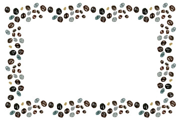 Papaya seeds watercolor illustration horizontal frame isolated on white. Hand-painted tropical fruit clip art perfect for culinary design, labels, cards, packages and menu. Textured. Monochrome. Stone