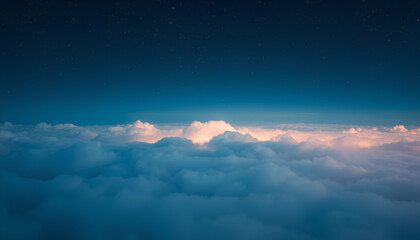 Dreamy night sky with glowing stars peeking through layers of soft, pastel-colored clouds