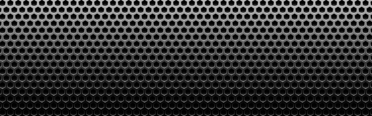 Metal hexagon background. Steel grid with 3D depth. Industrial texture with light effect. Futuristic tech wallpaper. Strong and modern design. Vector illustration.