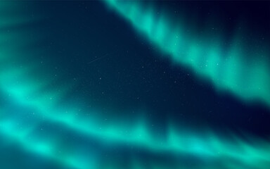 Aurora borealis glowing in starry night sky. Cosmic light waves. Magical and dreamy atmosphere. Northern lights for space or fantasy design. Vector illustration.