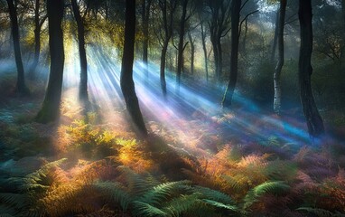 Fototapeta premium Mystical forest sunbeams