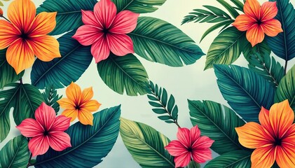 Bold tropical floral pattern, vibrant and lush , brochure, summer