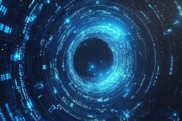 Digital tunnel vortex, glowing data stream