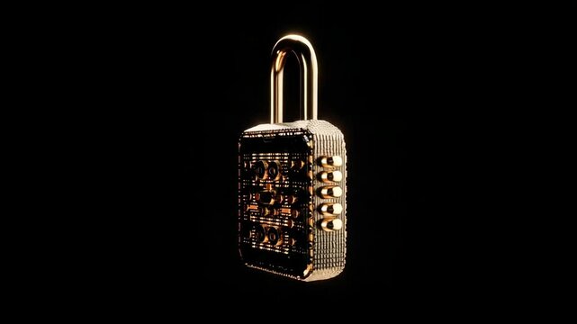 Intricate combination lock illuminated against a dark background showcasing its unique design and functionality
