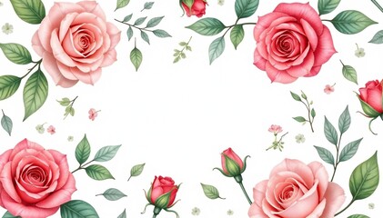 Delicate watercolor roses & leaves, repeating seamlessly , floral, leaves, texture