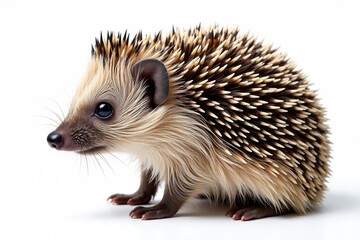 Fototapeta premium European hedgehog, side profile, isolated on pure white, woodland, profile