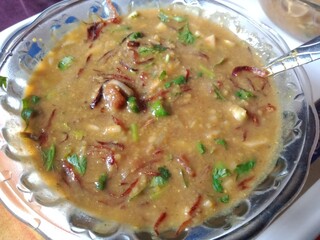 Healthy delicious Haleem with Spices and Herbs mix. Bangladeshi traditional haleem. 