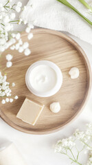 Luxurious goat milk skincare display with natural elements for beauty and wellness
