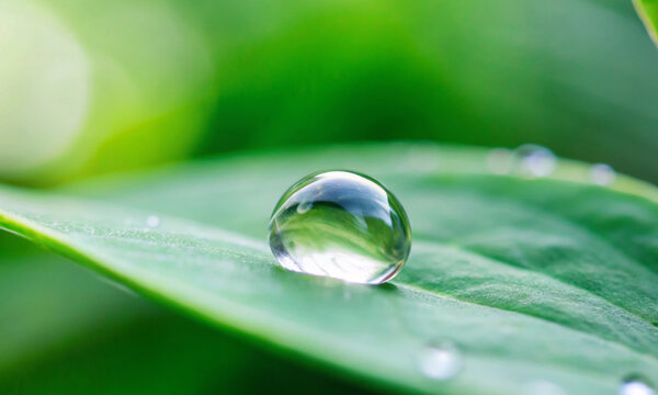 Close-up of a water drop on a green leaf