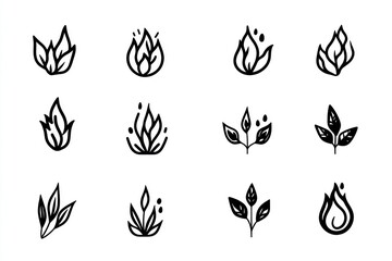 Obraz premium Floral flame icons; design elements; white background; logo design