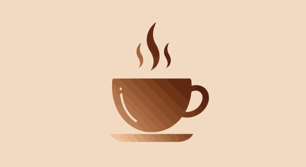 Coffee cup icon with steam, a simple brown illustration for cafe menus and morning beverage designs offering a warm and inviting aesthetic