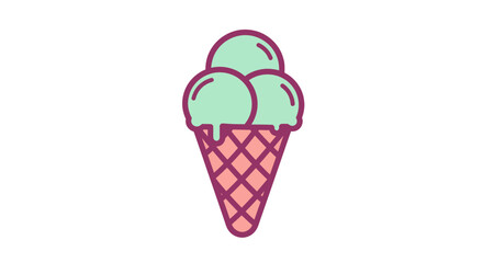 Colorful ice cream cone illustration with three scoops for summer treat designs and sweet dessert projects