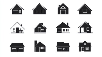 Various House Icons on White Background (1)