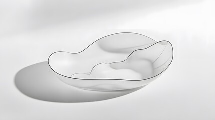 Abstract white bowl with a unique, flowing design.  The organic shape is highlighted by a thin black line, creating a modern and elegant piece.  Perfect for minimalist home decor.