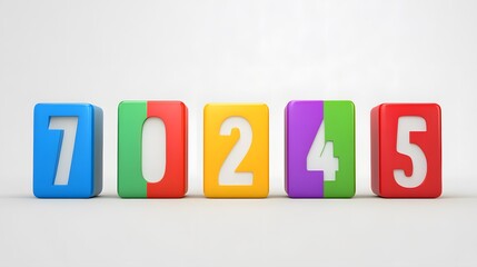 Fototapeta premium Colorful blocks spelling out the number 70245 against a white background. Perfect for playful number, counting, or education related concepts.
