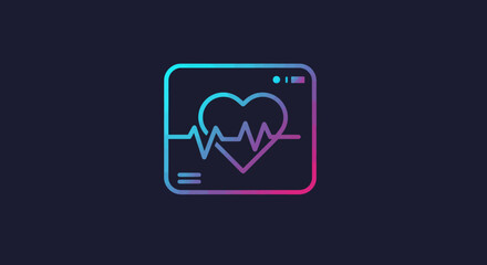 Health monitor with heartbeat and heart symbol on dark background illustration for medical technology concept design