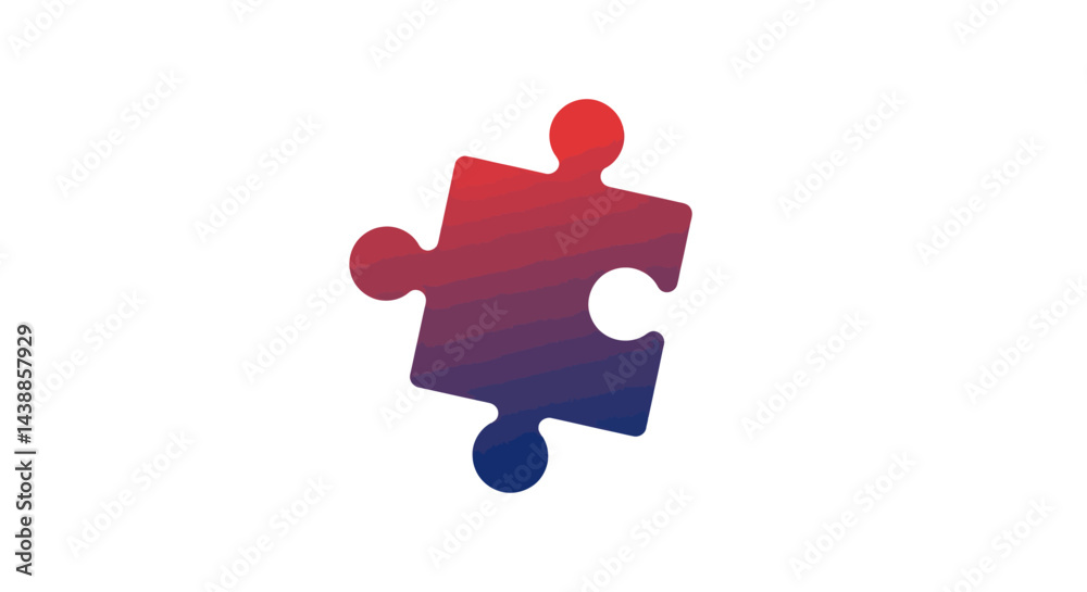 Poster red and blue gradient puzzle piece on white background symbolizing problem solving and teamwork for 