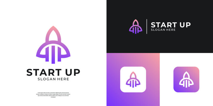 Abstract rocket launch logo template. Geometric shape icon for Business start up symbol.