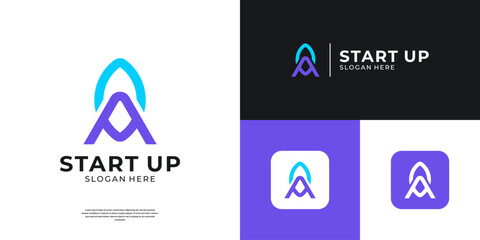 Letter A arrow logo template. Abstract rocket launch icon for business, start up and technology.