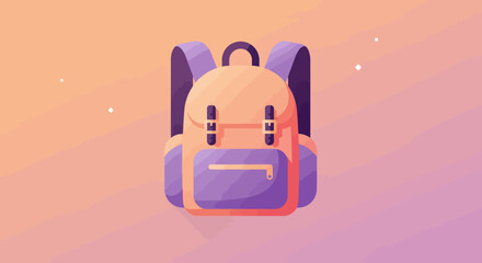 Fototapeta premium Vector illustration of a stylish backpack for school travel adventure and everyday carry featuring purple and peach color scheme