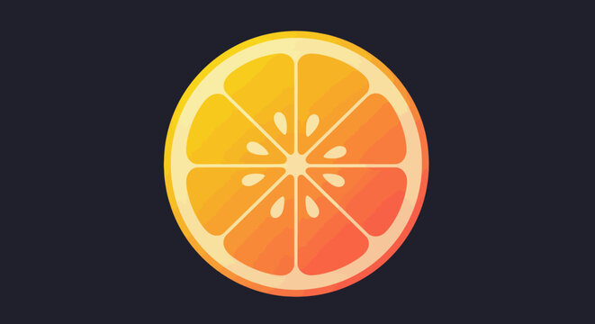 Vibrant orange fruit slice illustration with gradient colors against dark background, perfect for healthy eating and fresh juice concepts