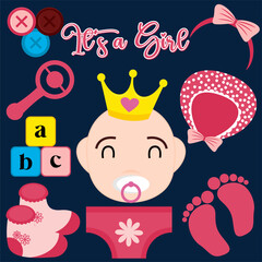 Vector Baby Shower Stickers Set