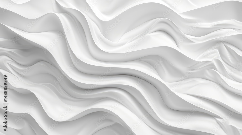 Poster soft white fabric with flowing curves. background image of wavy white texture with flowing wave patt