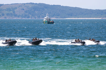 Fototapeta premium military maneuvers. Infantry, aviation and navy landing 