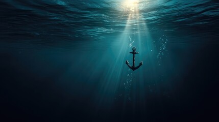 anchor ship chain on bottom under sea	
