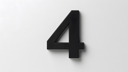Fototapeta premium A sleek, black number four stands out against a minimalist white background.