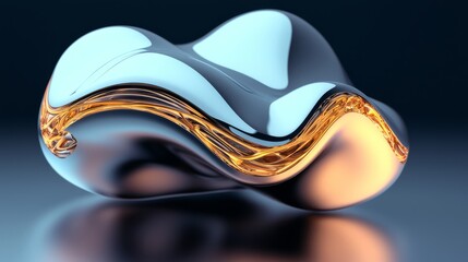 Abstract 3D Render of a Smooth Metallic Sculpture with Flowing Lines