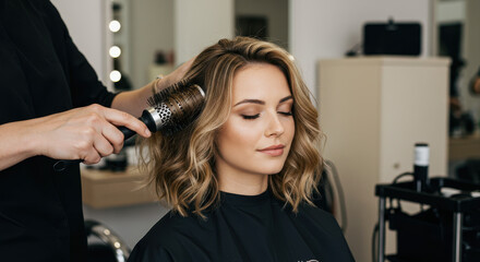Hair Styling: Professional Blowout, Round Brush Technique for Volume & Curls. Salon Beauty!