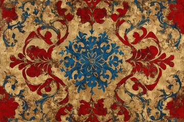Antique patterned floor covering with distressed effect