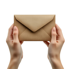 Fototapeta premium Hands holding a brown envelope against a black background