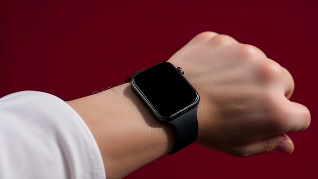 smartwatch with screen off worn by model on left wrist,object,call,black - Powered by Adobe