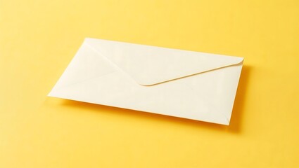 plain cream colored letter envelope standing on a flat mustard yellow studio surface,old,flat,yellow