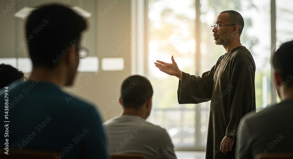Aufkleber professor giving a lecture to students in university classroom