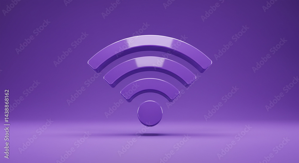 Poster Purple wifi symbol floating on purple background representing wireless network connection