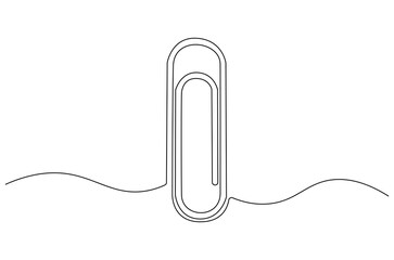 Obraz premium Continuous one line drawing of Paper clip. Single line drawing illustration of Metal paper clip. Realistic paper clip concept vector art. Doodle line illustration.