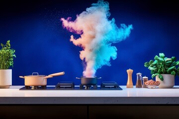 Colorful Smoke Emanating from Pot in Modern Kitchen Environment
