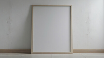 Blank Canvas: A minimalist scene showcasing an empty picture frame, leaning against a simple wall, ready to be filled with creativity and personalization. 