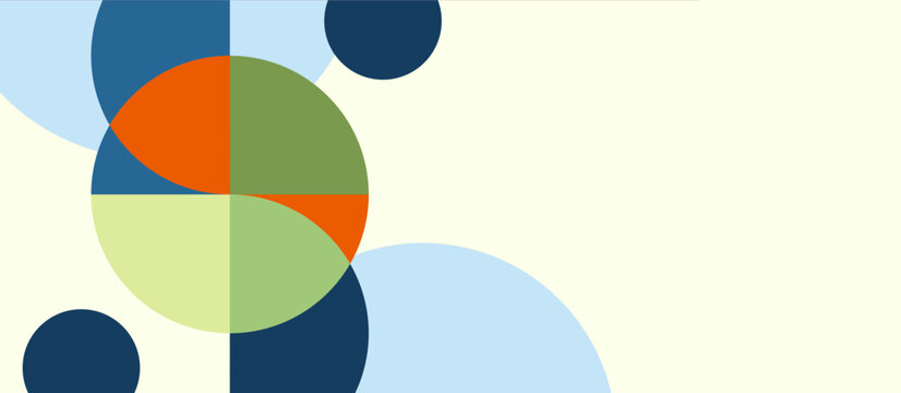 Colorful overlay circle semi-circle vector minimalist geometric shapes. Bright abstract posters for banner, corporate, website, report, flyer, and presentation. Conference slide deck background.