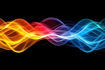 Abstract rainbow waves against a black background.  Colorful, flowing, dynamic lines create a sense of movement and energy.  Vibrant hues blend seamlessly, suggesting a spectrum of color and light